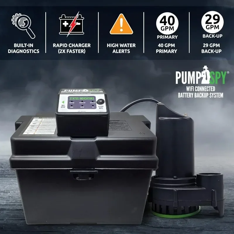 home.PS2000 WiFi Battery Backup Sump Pump System w/Internet Monitoring & Alerts, Sump Pump Battery Backup