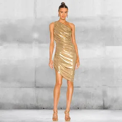 Gold Evening Dresses Luxury Women Clothes 2025 Autumn New Sleeveless Prom Dress Sexy Oblique Shoulder Gown Y2k Brithday Gowns