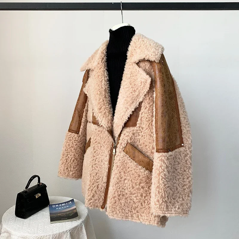 2023 New Women's Lamb Wool Fur Winter Coat Female Girl Warm Sheep Shearling Fashion Jacket JT3312