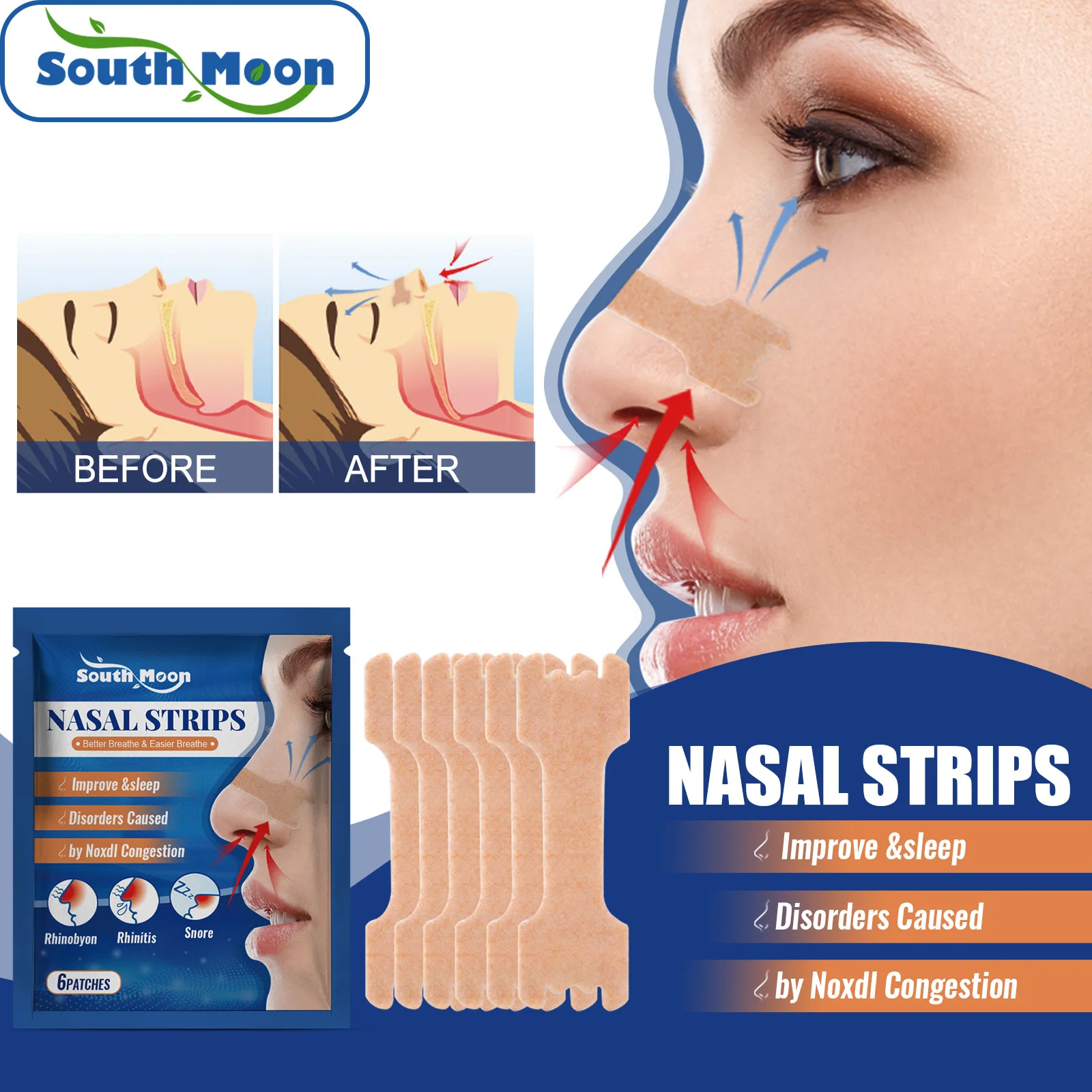 Anti-snoring nasal patches: Relieves poor breathing, nasal congestion, snoring, ventilation nasal patches