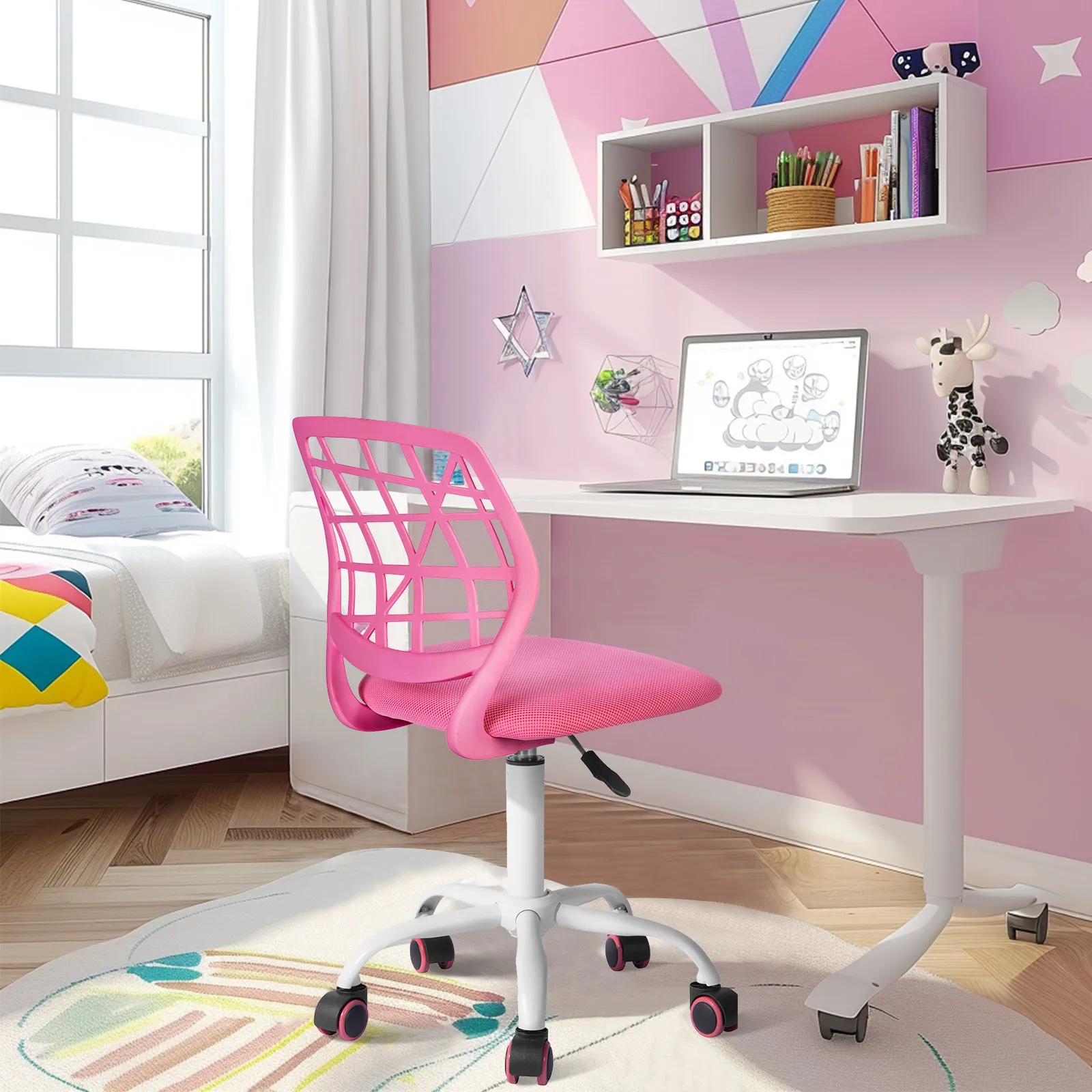 

Teen Task Chair, Armless Office Chair Swivel with Soft Cushion for Study Kids Teens Child, Pink