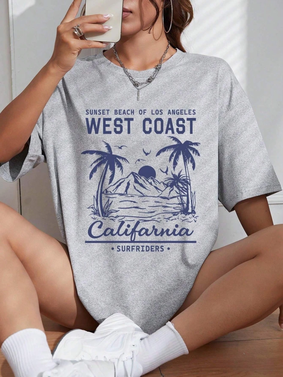 West Coast Galafonia Print Damen T-Shirts Sommer Casual Baumwolle T-Shirts Street Fashion Lose Kurzarm Bequeme O-Ausschnitt Kleidung