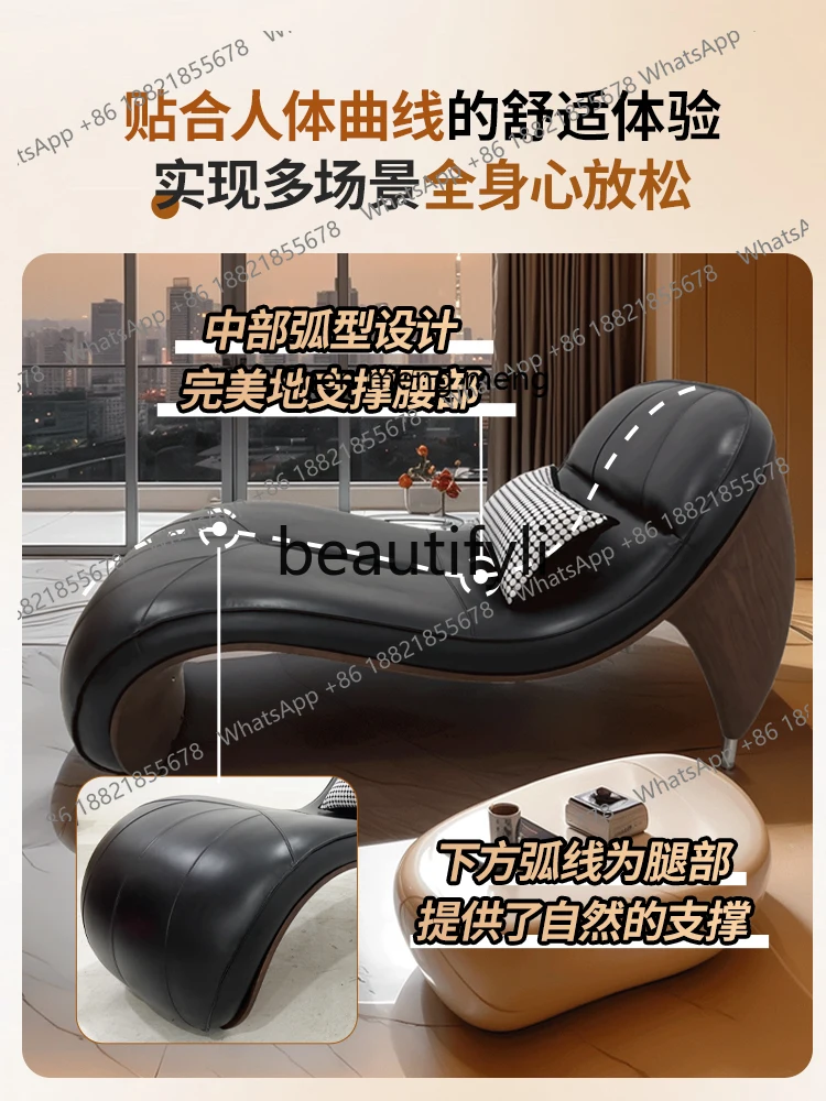 C6601 أريكة جلدية أوروبية فاخرة خفيفة واحدة كسول يمكن الجلوس والاستلقاء، أثاث أريكة عالي الجودة ملفوف بالجلد #3