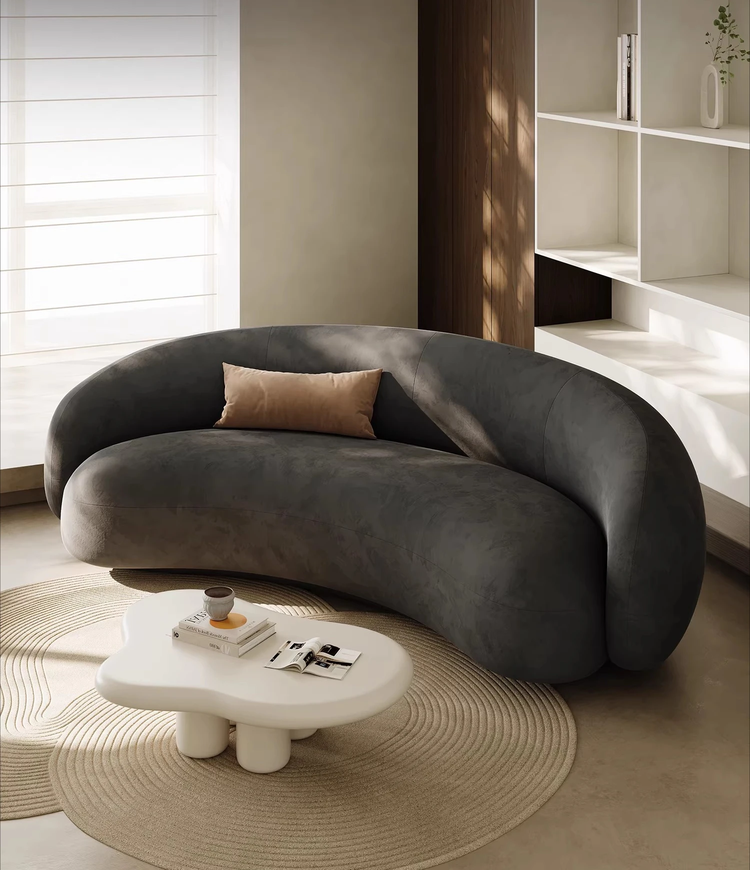 

Wabi Stillwind curved cashew sofa fabric Italian minimalist living room small apartment art new Internet celebrity lamb wool