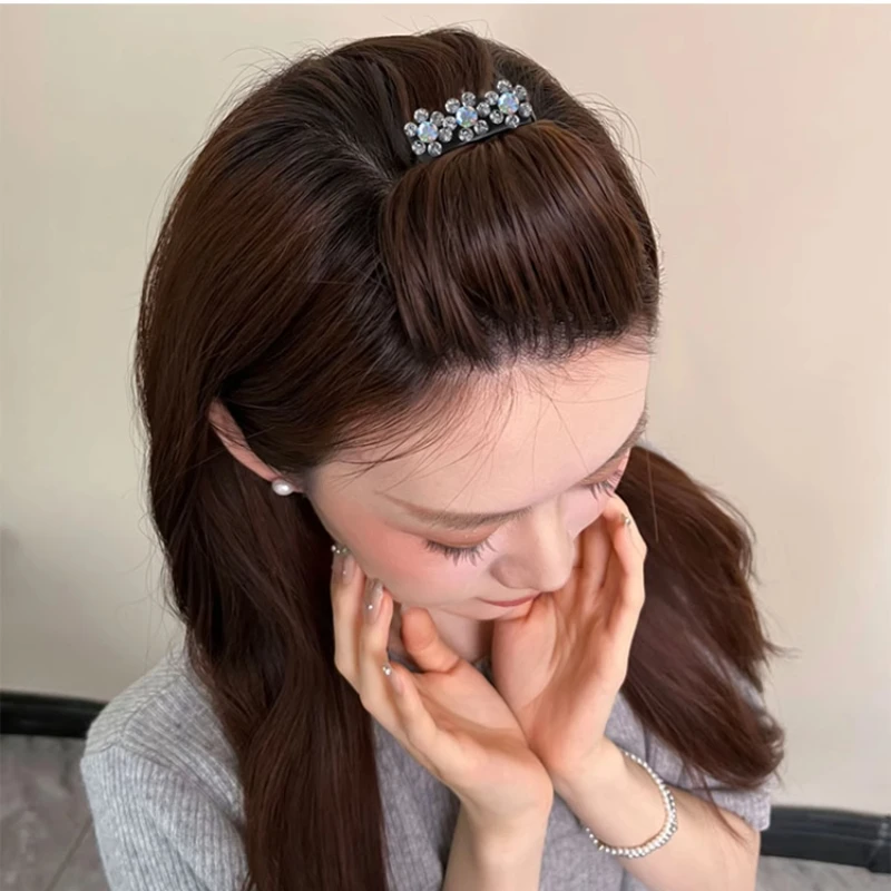 

Invisible Fluffy Sponge Hair Clips Front Hair Line Volume Base Puff Cushion Hair Bun Rhinestone Styling Hairpin Blue Flower 1Pcs