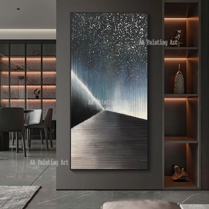 

Unframed Abstract Canvas Picture Art, Black Acrylic Design Art, Oil Painting, Textured Artwork, Wall Light Murals Craft