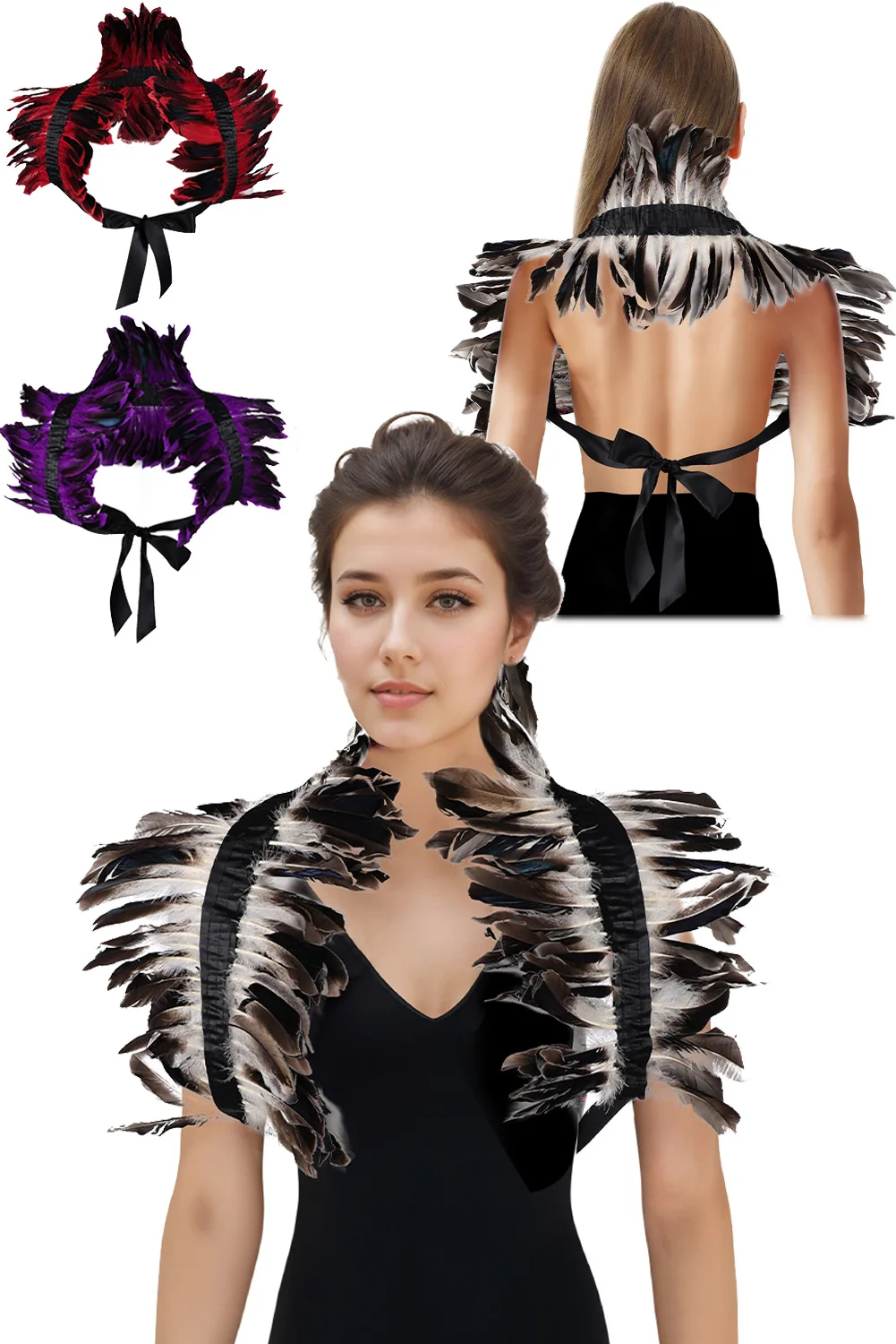 Fantasia Devil Queen Cosplay Feather Shrug Shawl Detachable Fake Collar Stage Disfraz Costume Accessories Women Prop Fantasy