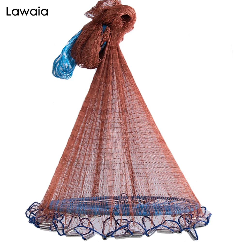 

Lawaia Easy-to-throw Fishing Net Lead Sinker Multi-wire Braided Cable Fly Fishing Gear Strong Network with Blue Ring