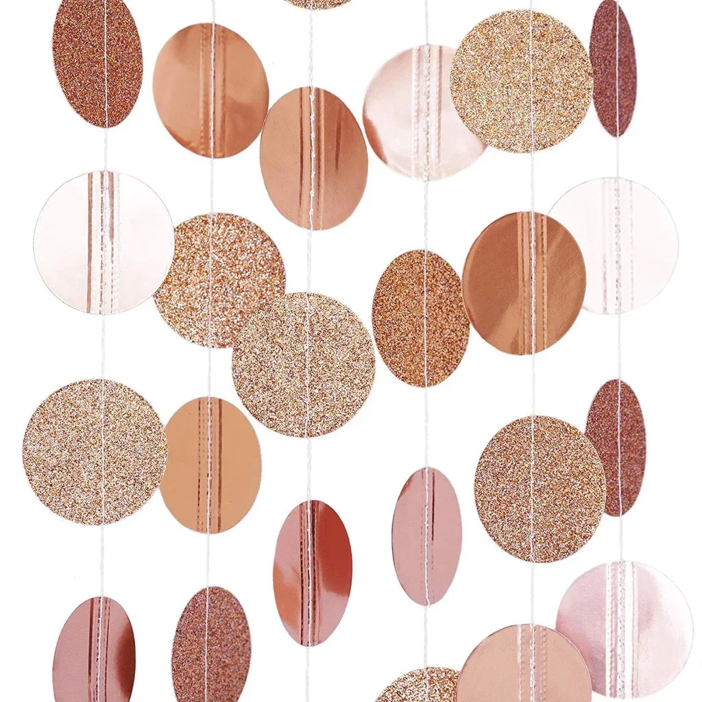 Colorful Circle Dots Paper Party Garland Streamer Backdrop - 3m (10 Feet) Long - Pink, White, Gold Glitter Round Paper