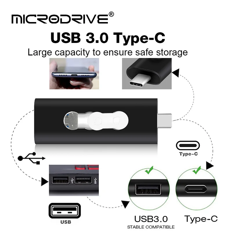 Флешка USB 3.0 128 ГБ 64 ГБ OTG 2IN1 32 ГБ TYPE-C Push and Pull Pen Drive Диск памяти