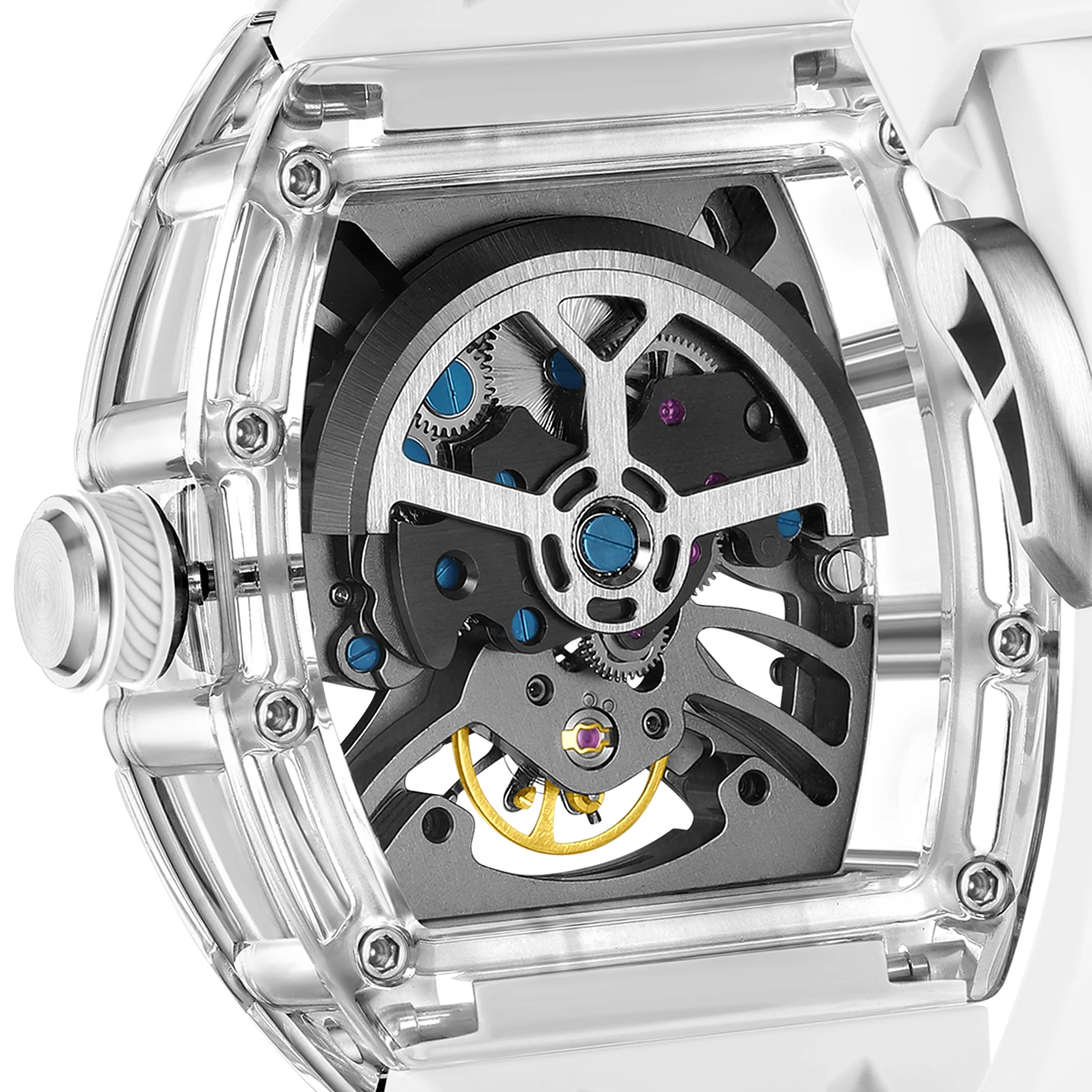 Elegant Men's Tourbillon Automatic Mechanical Watch Luxurious Men's Watch, Hollow Design, Silicone Strap, Business Casual Style