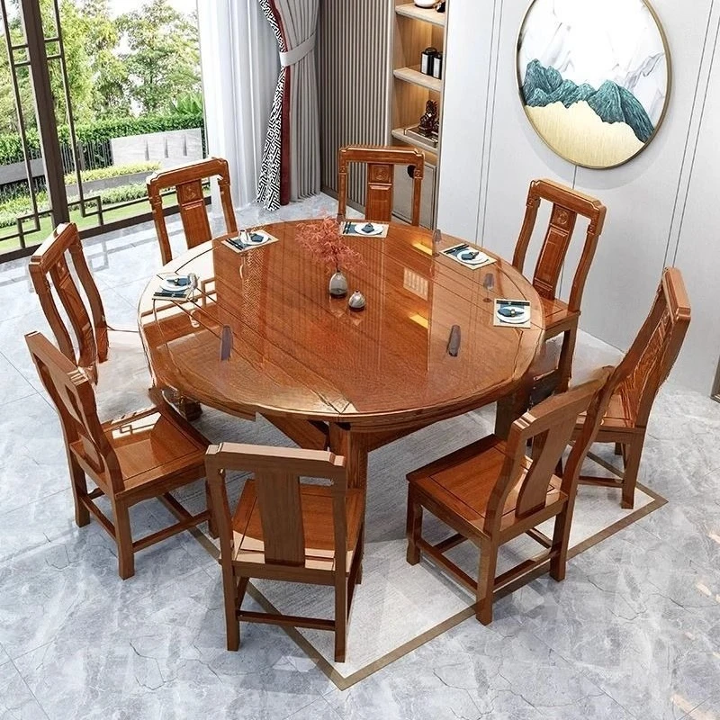 Zestaw stół i krzesła z litego drewna, rozkładany, chiński, składany, do małego mieszkania, kwadratowy i okrągły stół do jadalni.