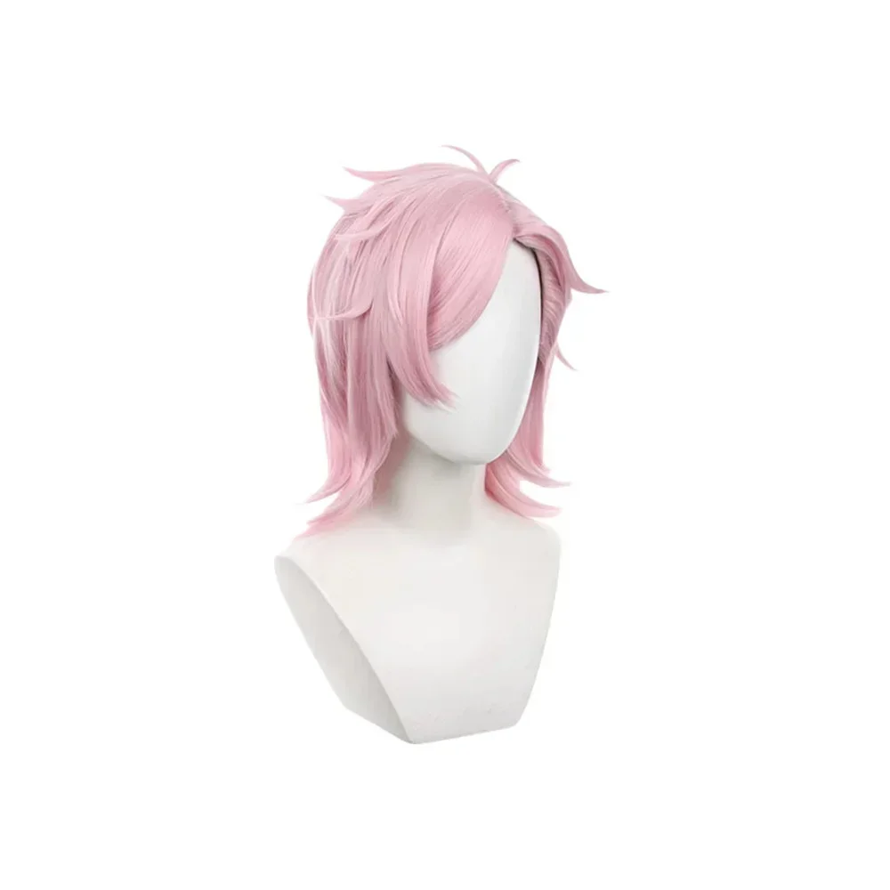 Wig Cosplay Mitsuki Kiryu pemecah angin rambut sintetis Anime properti pesta Halloween merah muda pendek