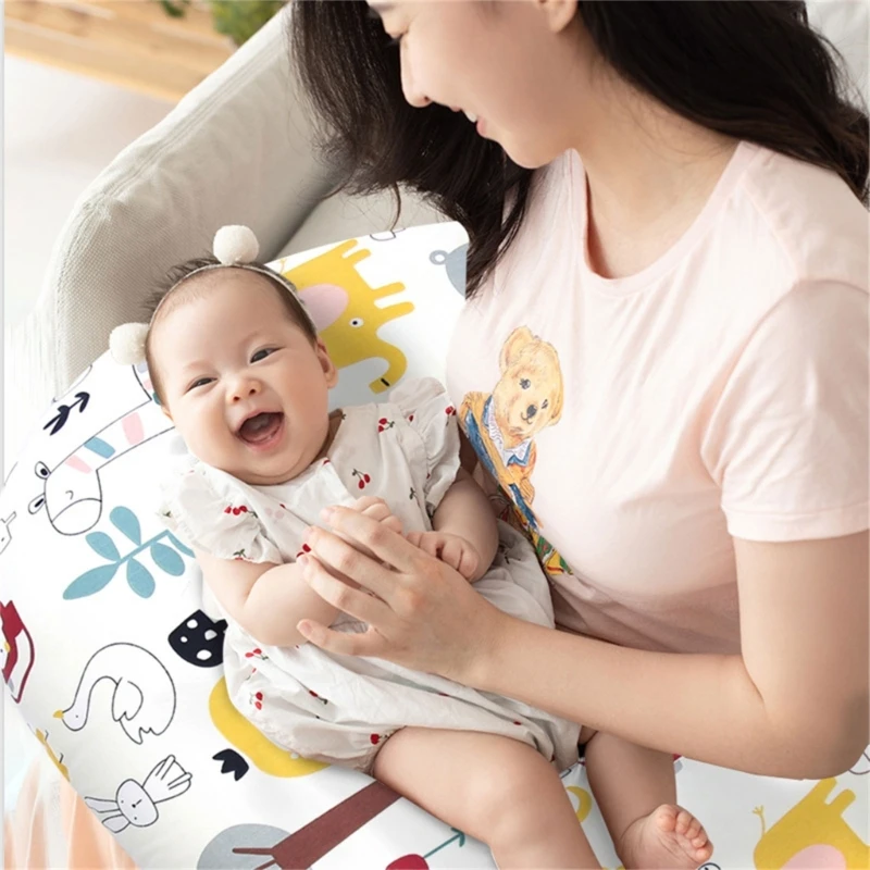 Cotton Nursing Pillow Lovely Pattern Baby Pillow Machine Washable Pillow for Comfortable Breastfeeding Bottle Feeding