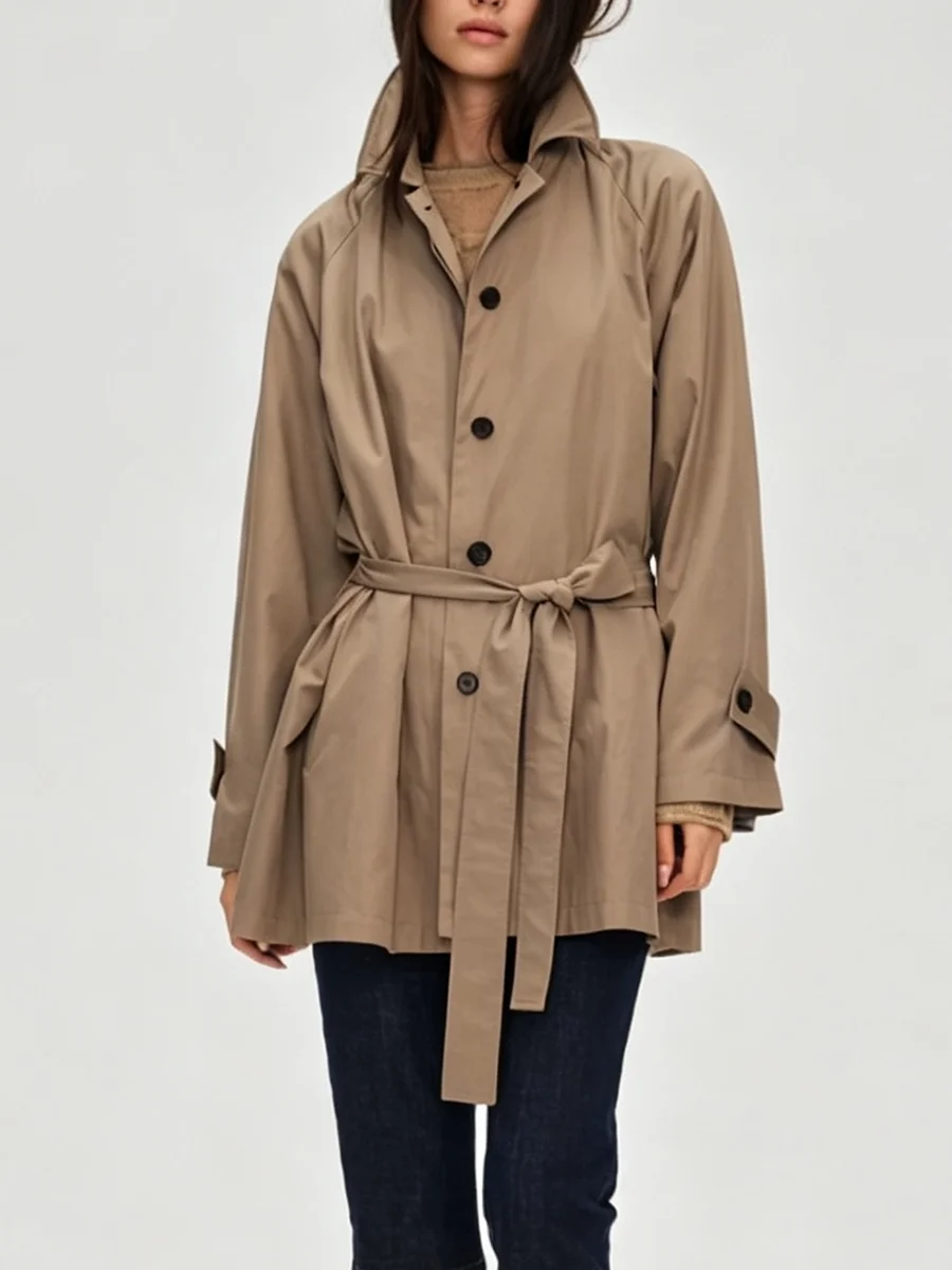 PUAL Women Cargo Jacket Stand Collar Multi Pockets Zip Button Up Loose Solid Color Casual Spring Autumn Outerwear Coat