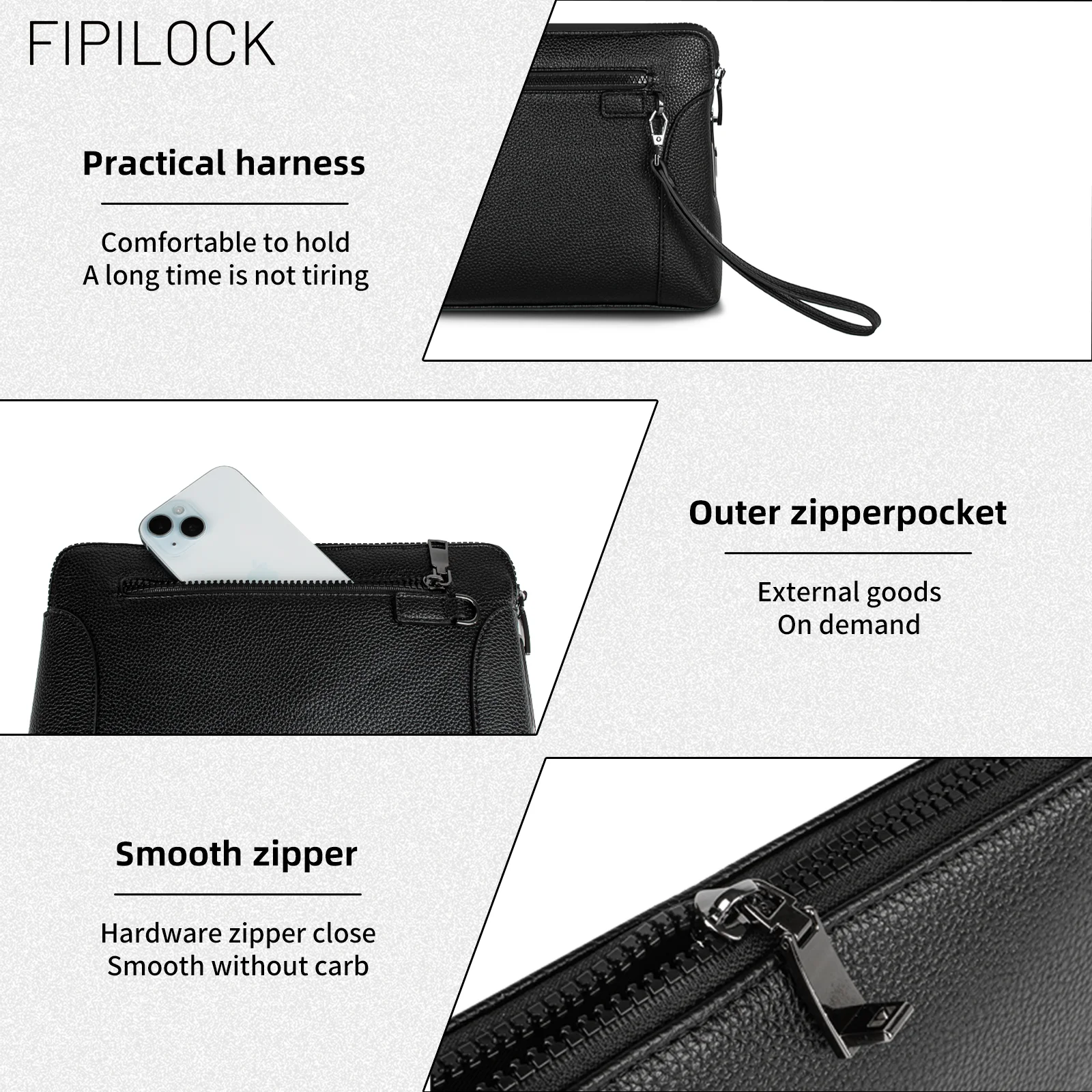 FIPILOCK Mens Fashion Casual Clutch Bag for Women Business Travel with Smart Fingerprint Unlock Large Capacity Card Holder view 5
