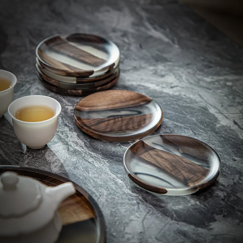 Heat Resistant Coasters Ins Style Wooden Tea Coaster Set Resin Cup Pad Creative Ceremony Accessories Home Kitchen Table Decor