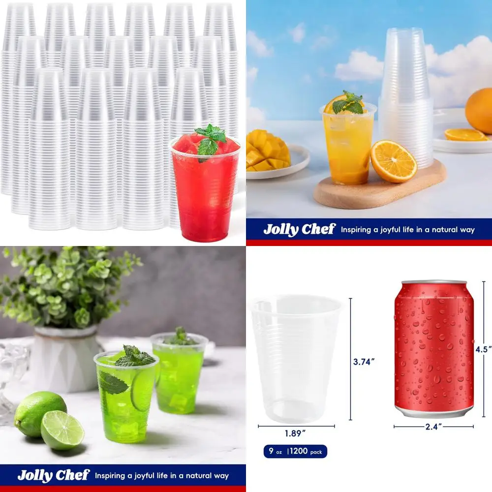 

120 Pack 9 Oz Clear Plastic Cups - Disposable Small Tumblers for Cold Drinks, Tasting, and Parties