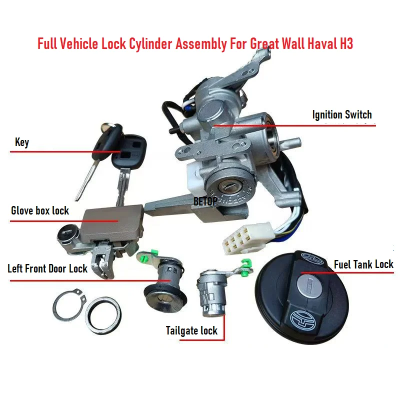 

Full Vehicle Lock Cylinder Assembly Left Front Door Lock Ignition Switch Fuel Tank Lock for Great Wall Haval CUV H3 6105311-K00