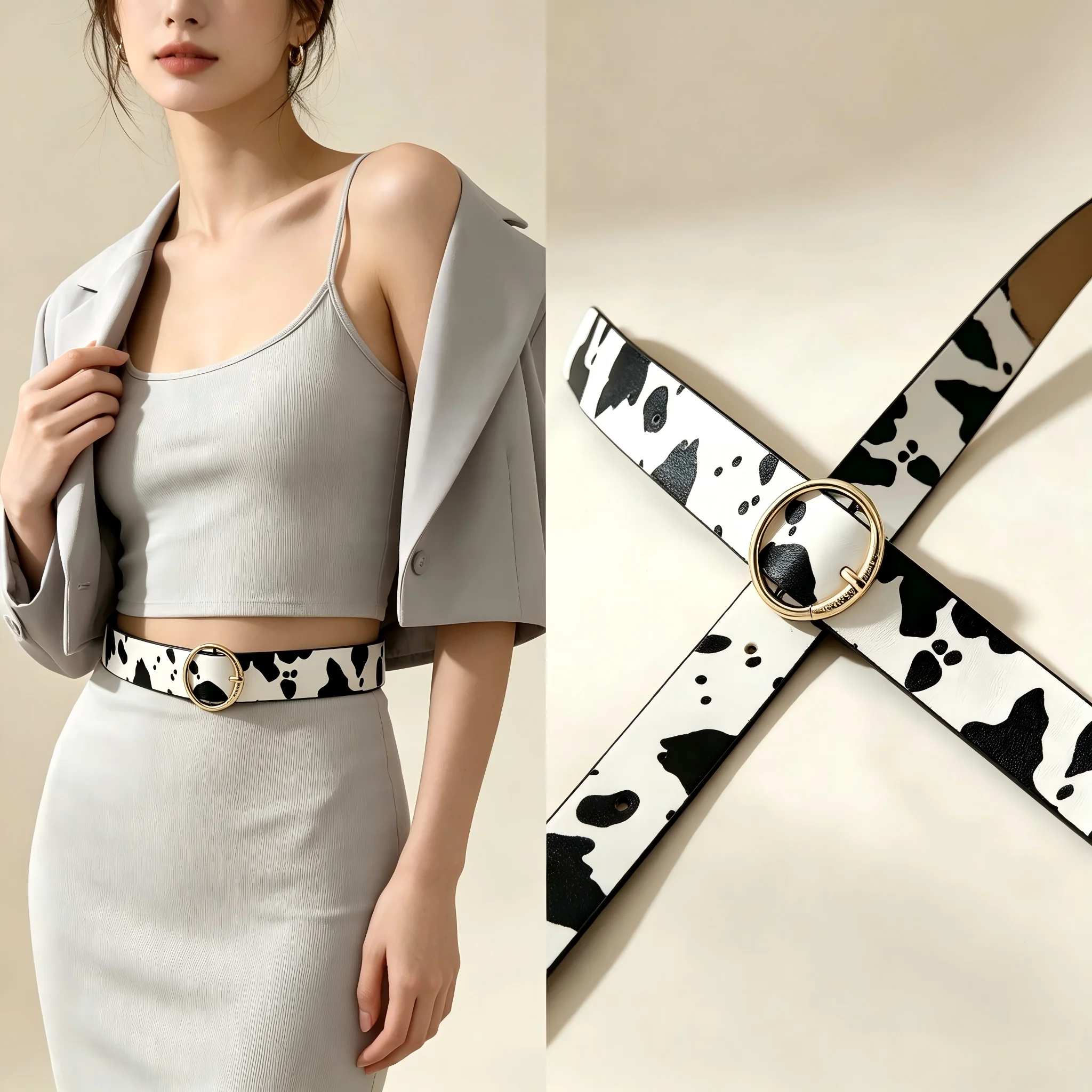 1 Piece of Women's Belt with Cow Print, Simple and Easy-Matching, Casual, Suitable for Jeans, Skirt, Daily Outing and Travel