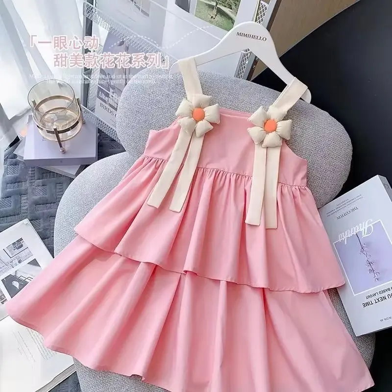 Summer Flower Dresses for Girls Wedding Dress Children  Party Gown Kid Girl Layer Princess Sling Evening Casual Dress