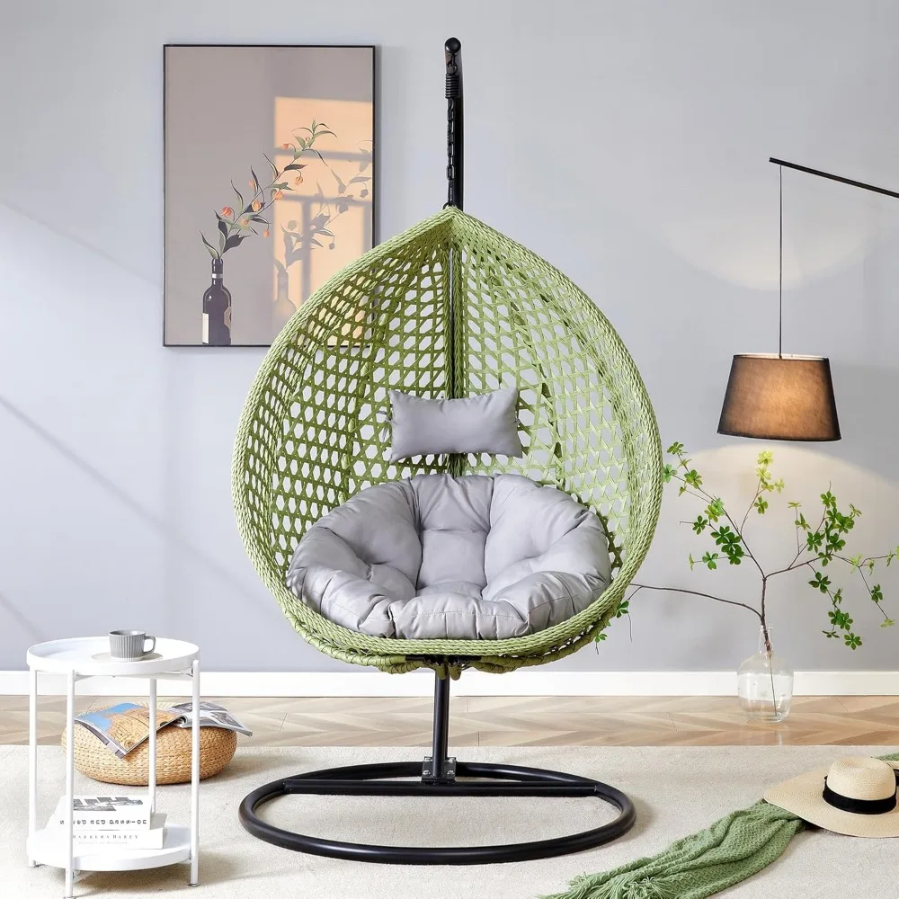 Hanging Egg Chair with Stand, Cushions and Pillows, Hammock Basket Chairs with Aluminum Steel Frame, Egg Swing Chair