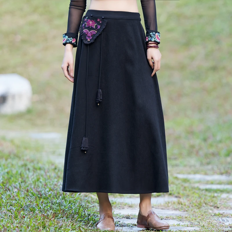 Detachable Embroidered Trim Tassel Bead Design Chiffon Decorative Artistic Semi-Elastic Waist Versatile Half Skirt