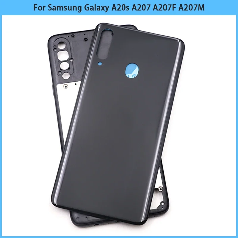 For Samsung Galaxy A20s A207 A207F A207M Middle Frame Bezel Phone Battery Back Cover Rear Door Housing Case Adhesive Replacement