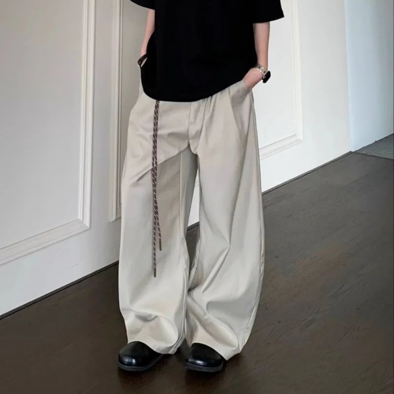 Unisex Suit Pants 2025 New High Waist Wide Leg Pants Drawstring Design Oversized Loose Ruched Drapey Women's Causal Trousers