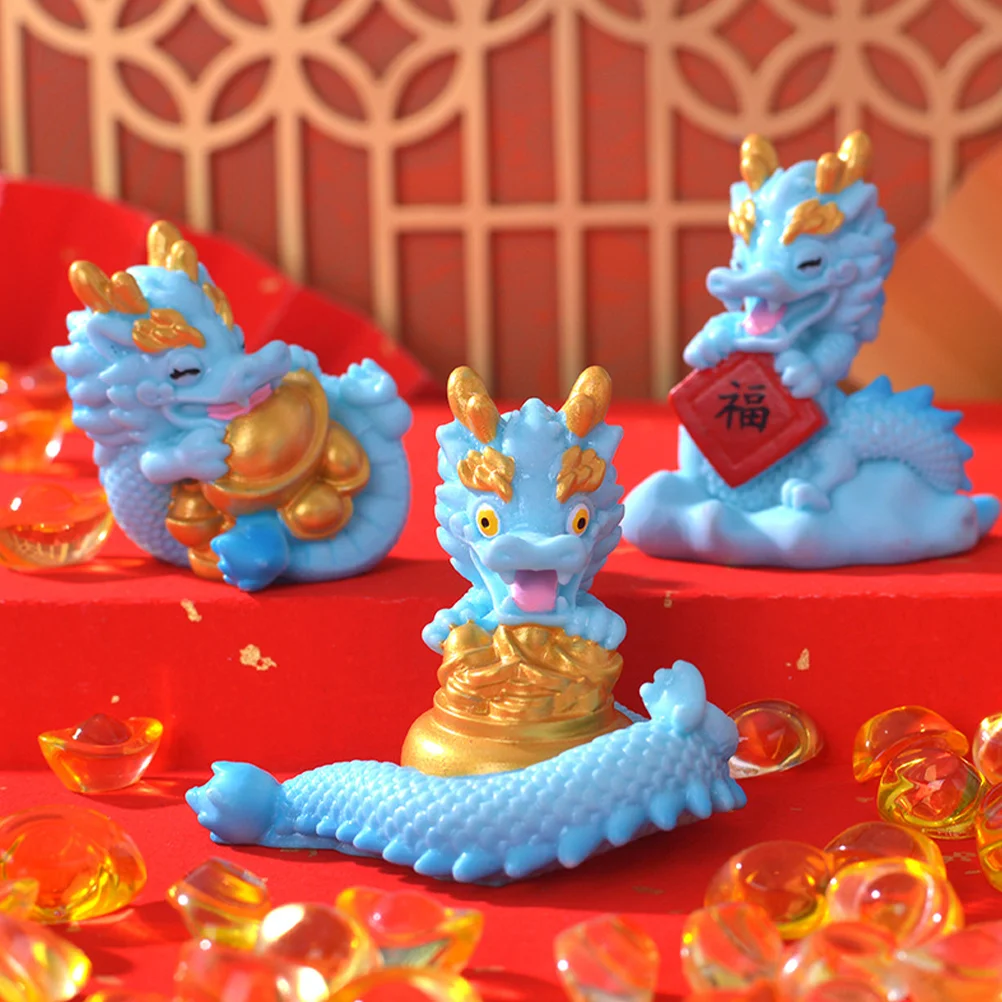 6 Pcs Mini Dragon Ornaments Resin Decorations Indoor Desktop Chinese Statues Small