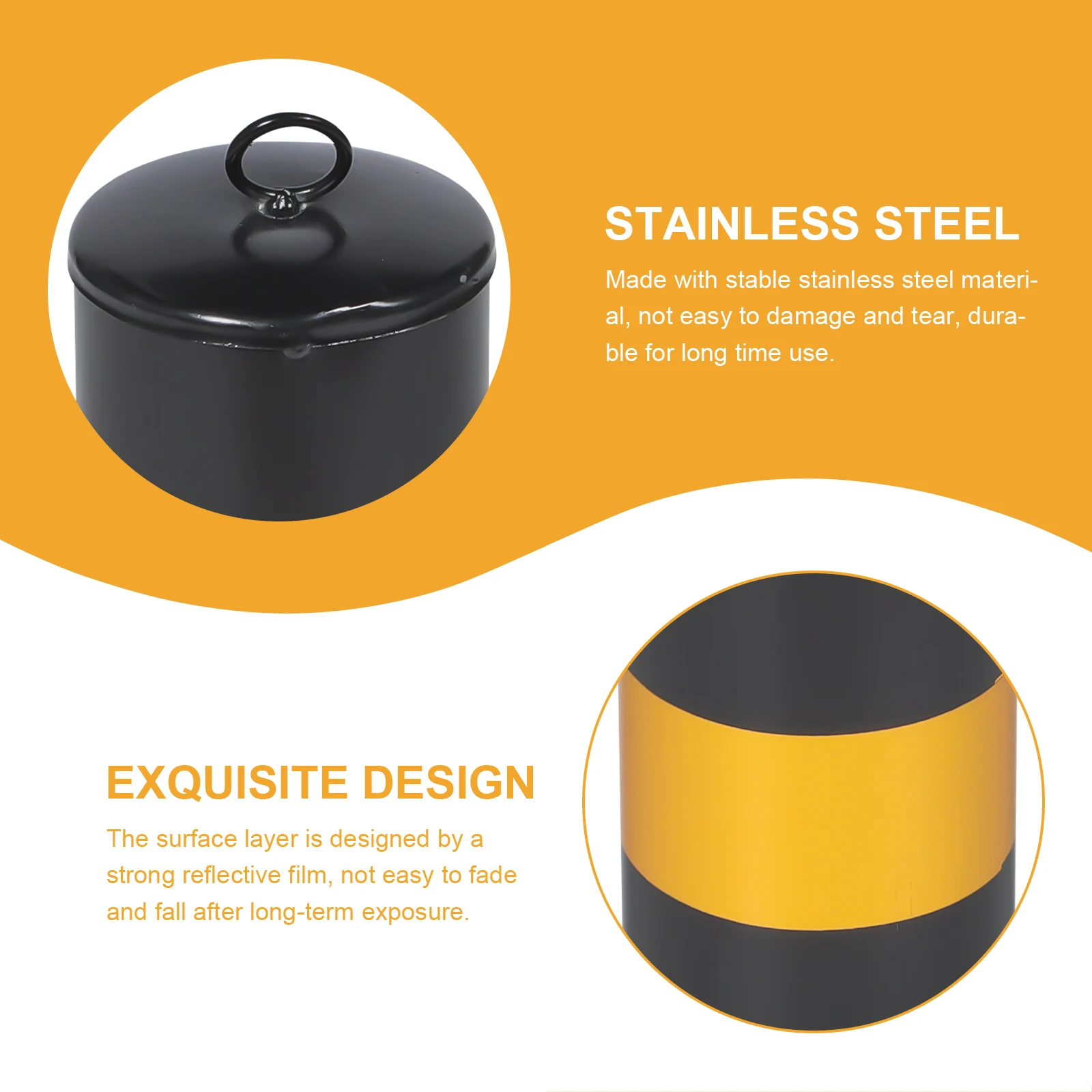 

50cm Black Yellow Fixed Safety Fence Warning Parking Barrier Bollard Stainless Steel Post Traffic Column Isolation Road Driveway