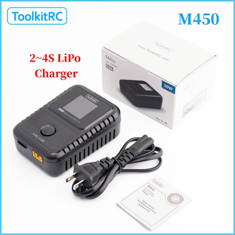 

Зарядное устройство ToolkitRC M450 2-4S Smart Lipo 50W 5A с функцией балансировки, подходит для радиоуправляемых машин, самолетов, игрушек, запчастей FPV