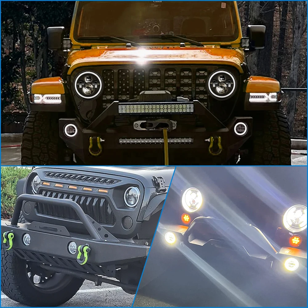60W 4 Inch LED Fog Lights With White Halo Ring DRL Amber Turn Signal Lamp For Wrangler JK TJ LJ Dodge Chrysler image 6