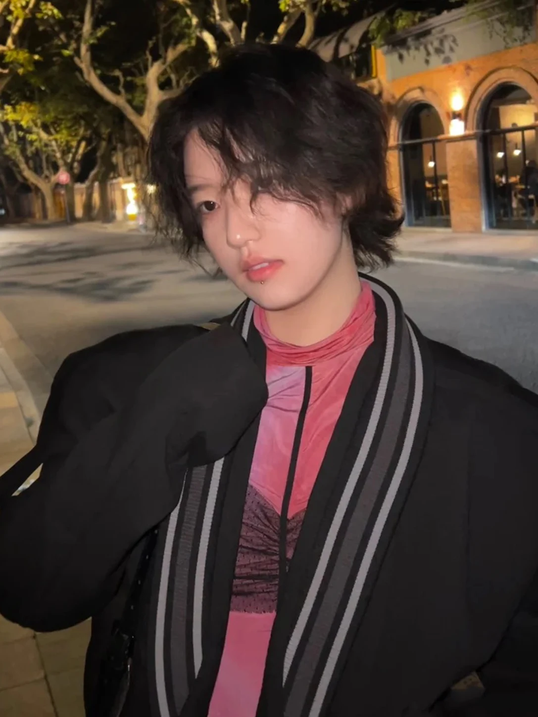 

KIKO Sle ort Baseball Jaet V-Ne Button Coat Men's Women's Trendy Cotton Blend Loose Fit Long Sve Pure Color