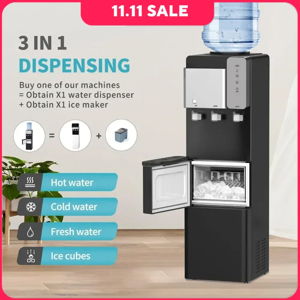 

Water Dispenser w/ Ice Maker, 27LBS Water Dispenser Cooler, Daily Ice Making & Hot Cold Supply, Water Dispenser