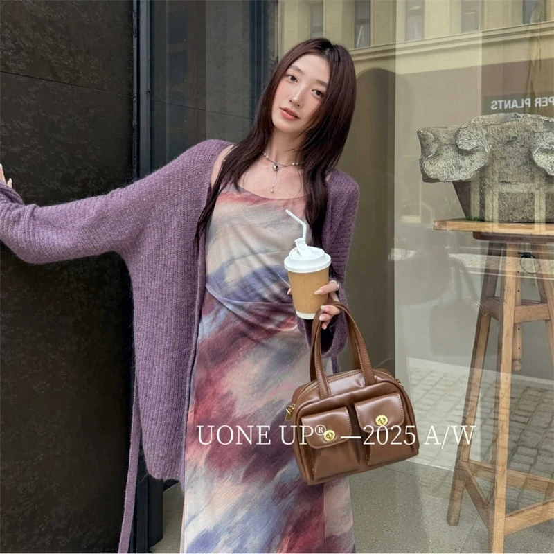 Vintage Print Slip Maxi Dress Backless Slim Waist Pleated Tunic For Women Summer Japanese Street Style Y2K Aesthetic Party