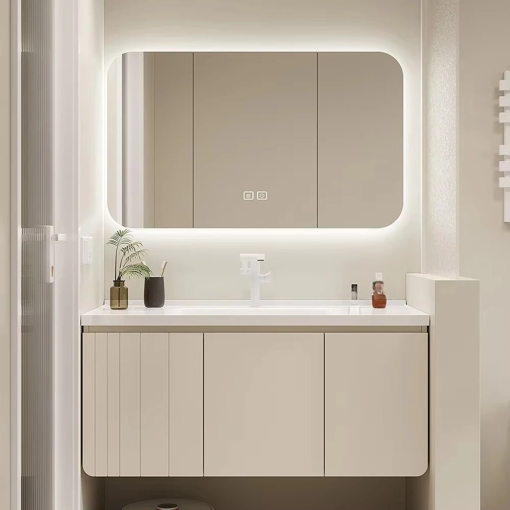 

White Simple Model Ceramic One-Piece Basin Floor Bathroom Cabinet Bathroom Sink Oak Hand Wash Basin Cabinet Combination Bathroom