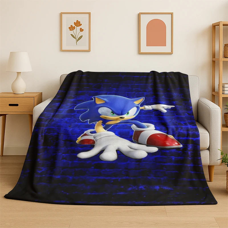 Klassische S-Sonic Cartoon-Spiel-Flanelldecke, weiche, warme Überwurfdecke für Schlafzimmer, Wohnzimmer, Bett, Reisen, Camping, Picknick, Geschenk