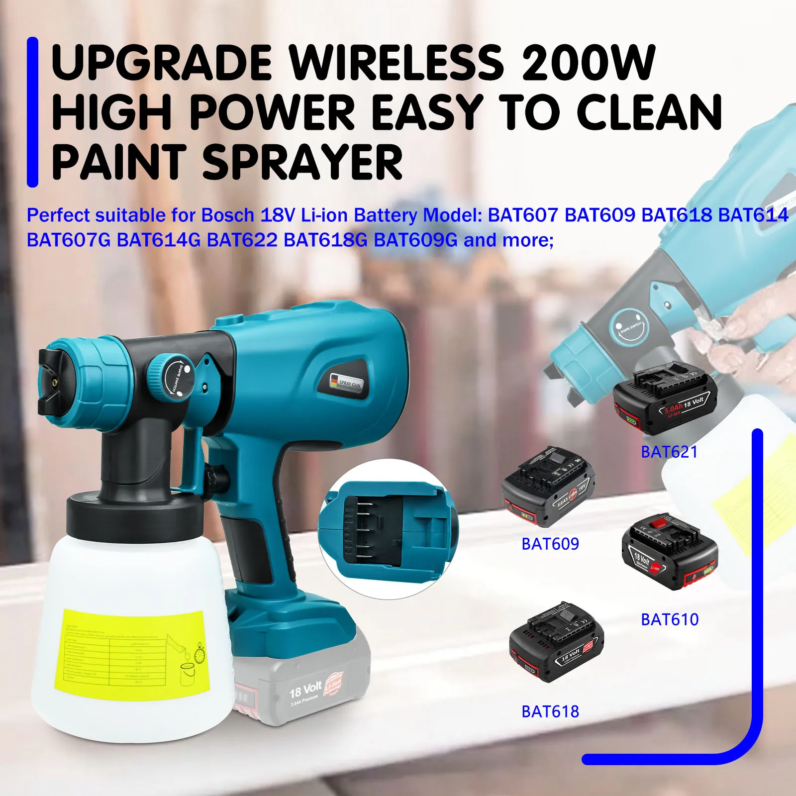 1000ML Cordless Paint Sprayer 39000RPM HVLP Electric Spray Gun Auto Furniture Steel Coating Airbrush For Bosch 18V Battery