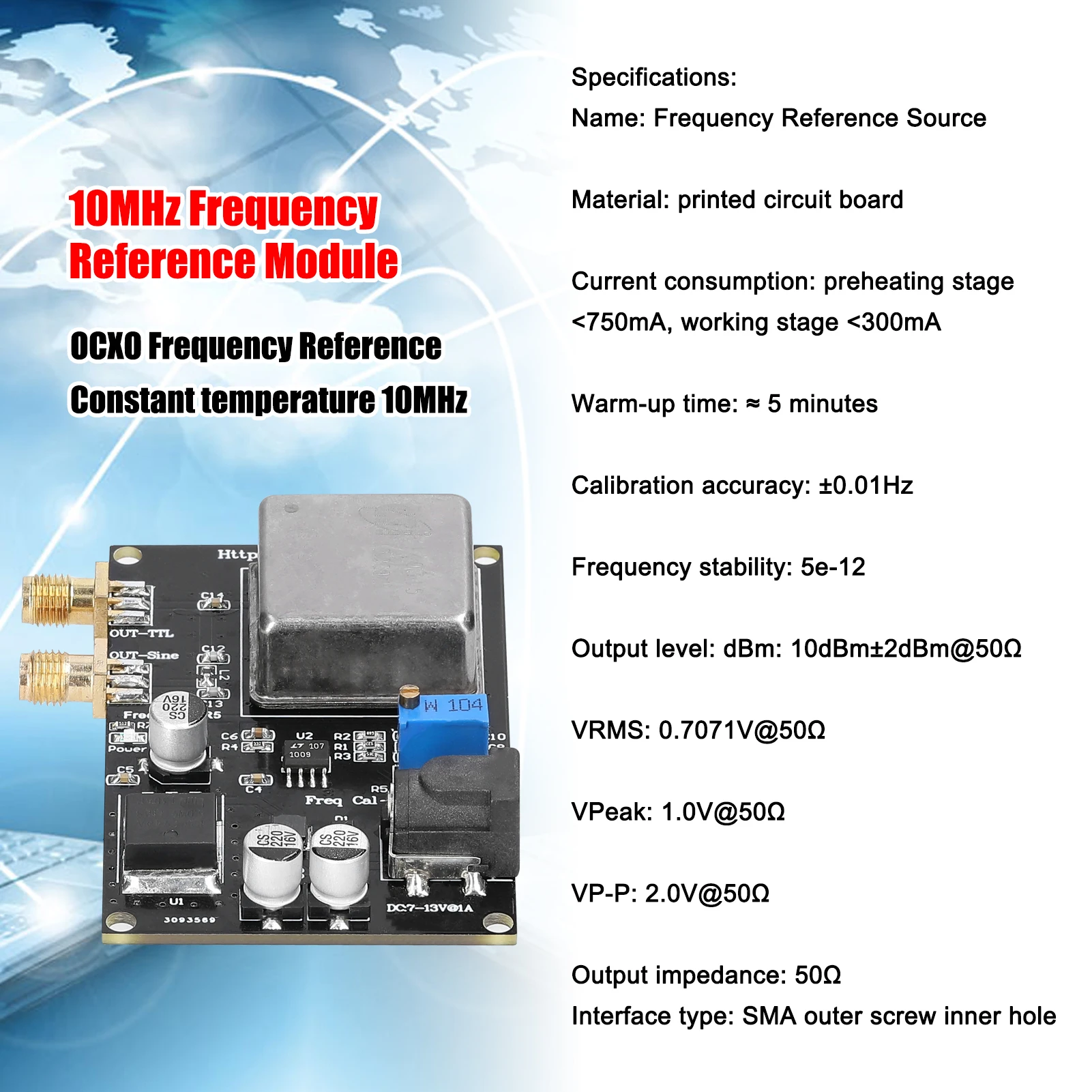 OCXO-10MHz Frequency Reference Module Frequency Reference Source Low Phase Noise for Sound System Decoder Frequency Meter