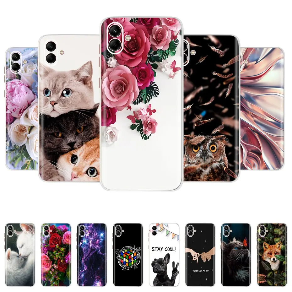For Samsung Galaxy A04 Case Fashion Flower Cat Soft Silicone TPU Back Cover For Samsung A04s Phone Case GalaxyA04 A 04s Fundas