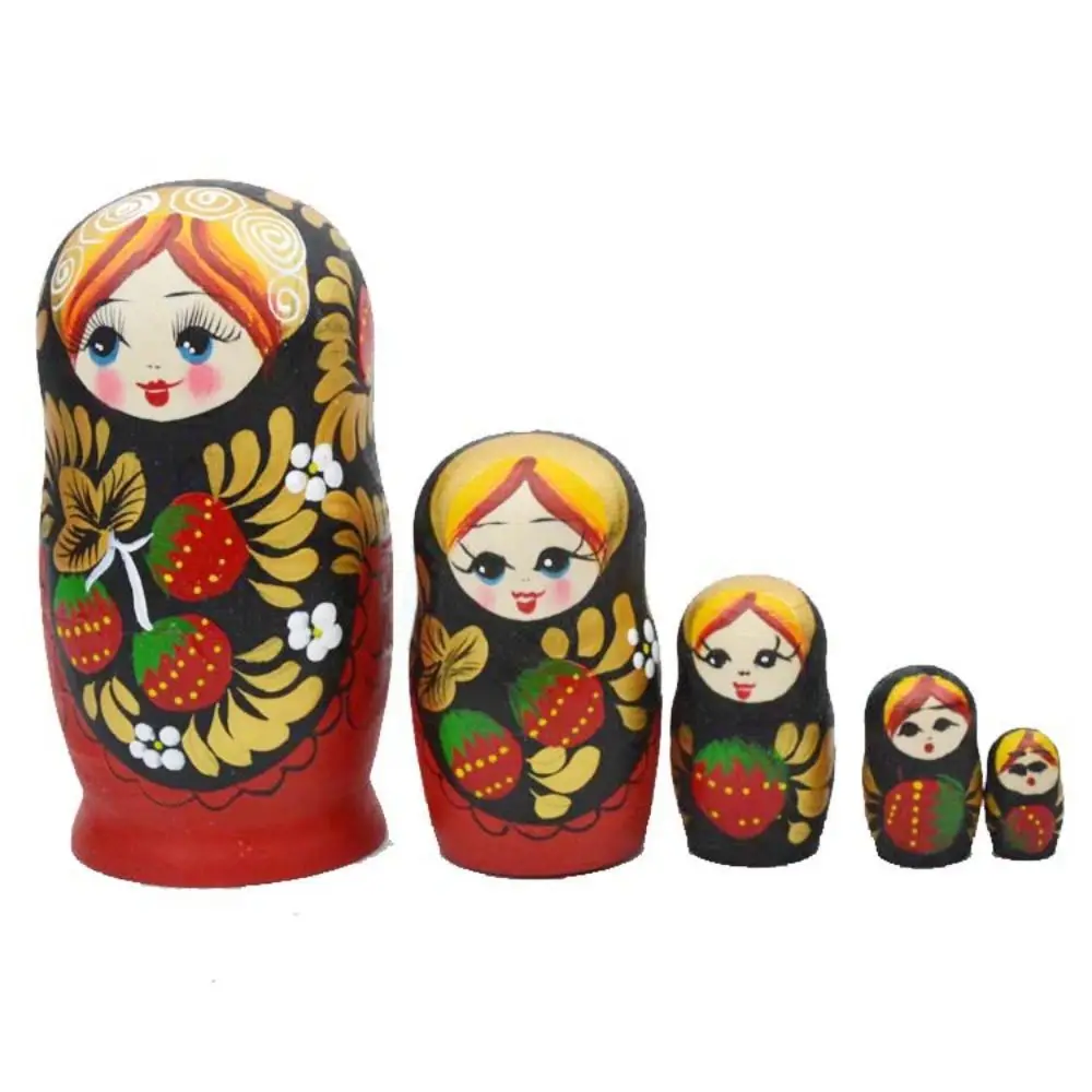 Desk Ornament 5 Layers Matryoshka Strawberry Girls Wooden Nesting Home Deocr Handmade Russian Nesting