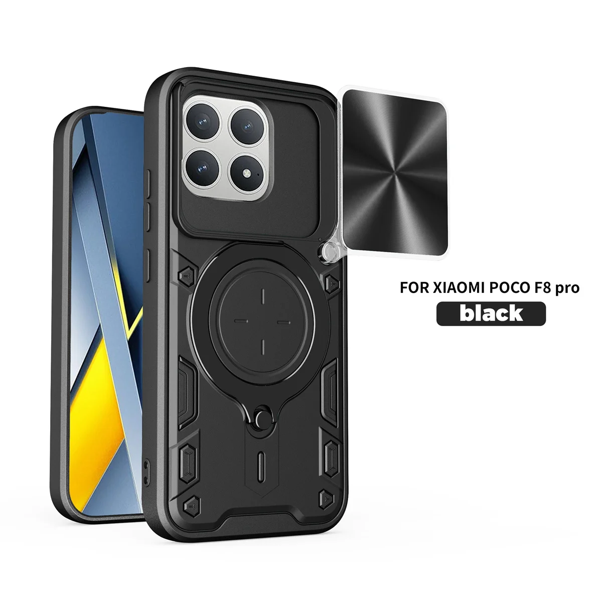 Stoßfeste Handyhülle für Poco X8 Pro Max F8 Ultra Poco X7 Pro mit Schiebe-Kameralinsenabdeckung, Magnetringhalter und Schutzcover