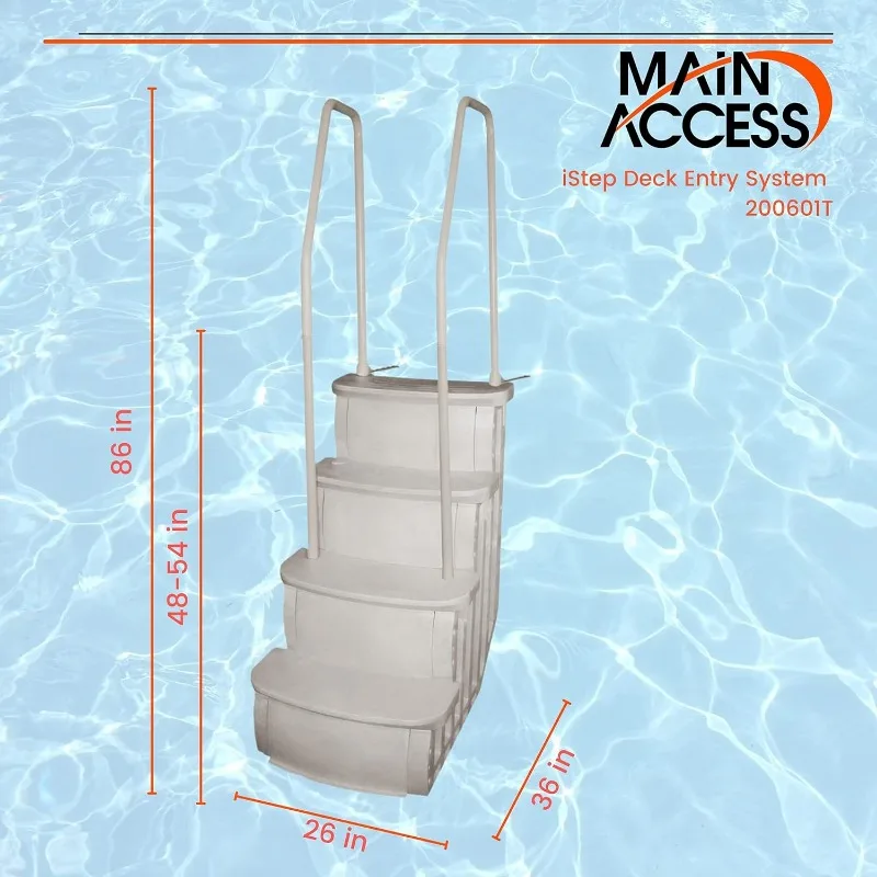Main Access 200601T 26 Inch Wide iStep Above Ground Swimming Pool Step Ladder No Swim Zone and Flow Through Step Entry System