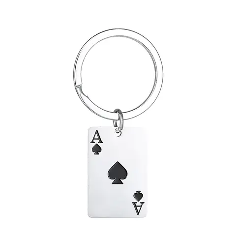 Lucky Spades Heart Ace Keychains for Women Men Poker Card A Stainless Steel Key Chain Gift