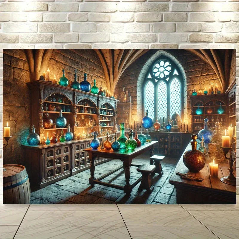 Medieval Fantasy Tapestry Wall Hanging Magic Potion Room Castle Dungeon Art Fabric Poster for Living Room Bedroom Home Decor