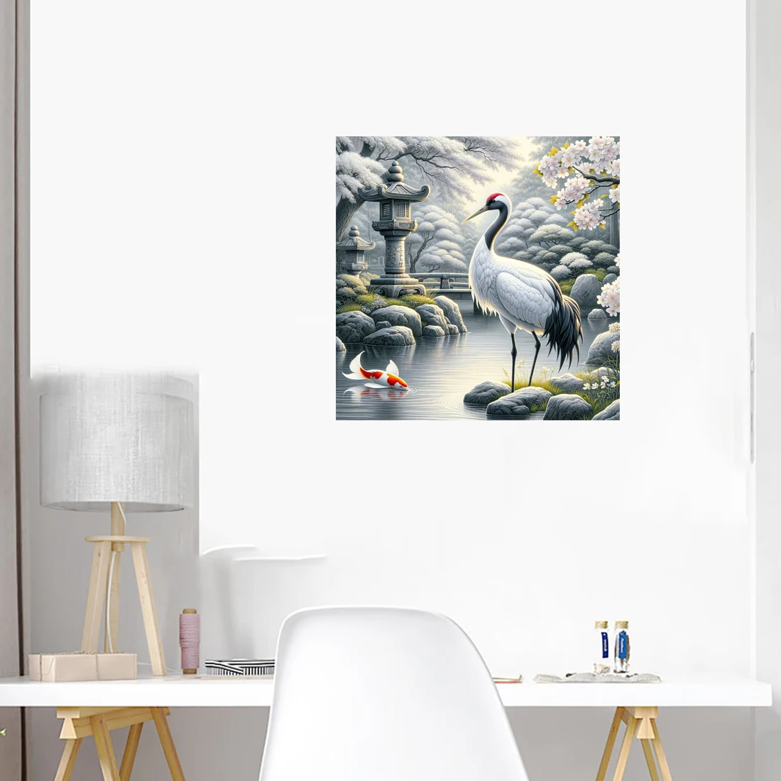 Three Ratels QL112 Vintage and Elegant Lucky Crane Self adhesive  Art Poster for Home Decoration