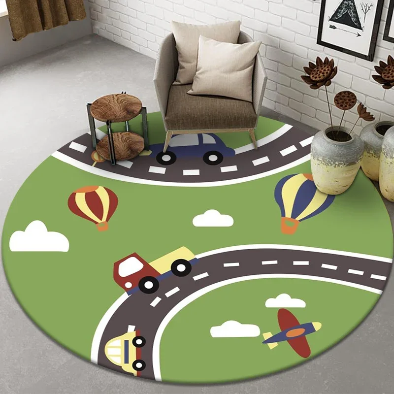 Carpet Door Mat Anti-Slip Chair  Round Children Living Room  Planet Ball Pattern Boy Play  Bedroom Bedside Rug