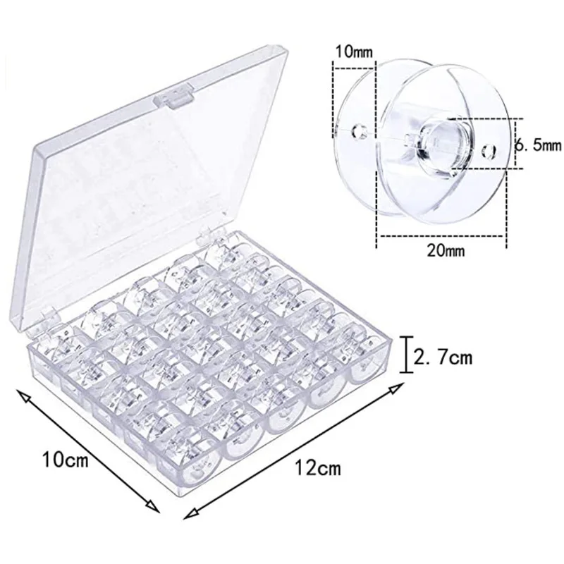 Empty Bobbins for Sewing Machine, Clear Spools, Plastic Storage Box, Home Sewing Accessories/Tools