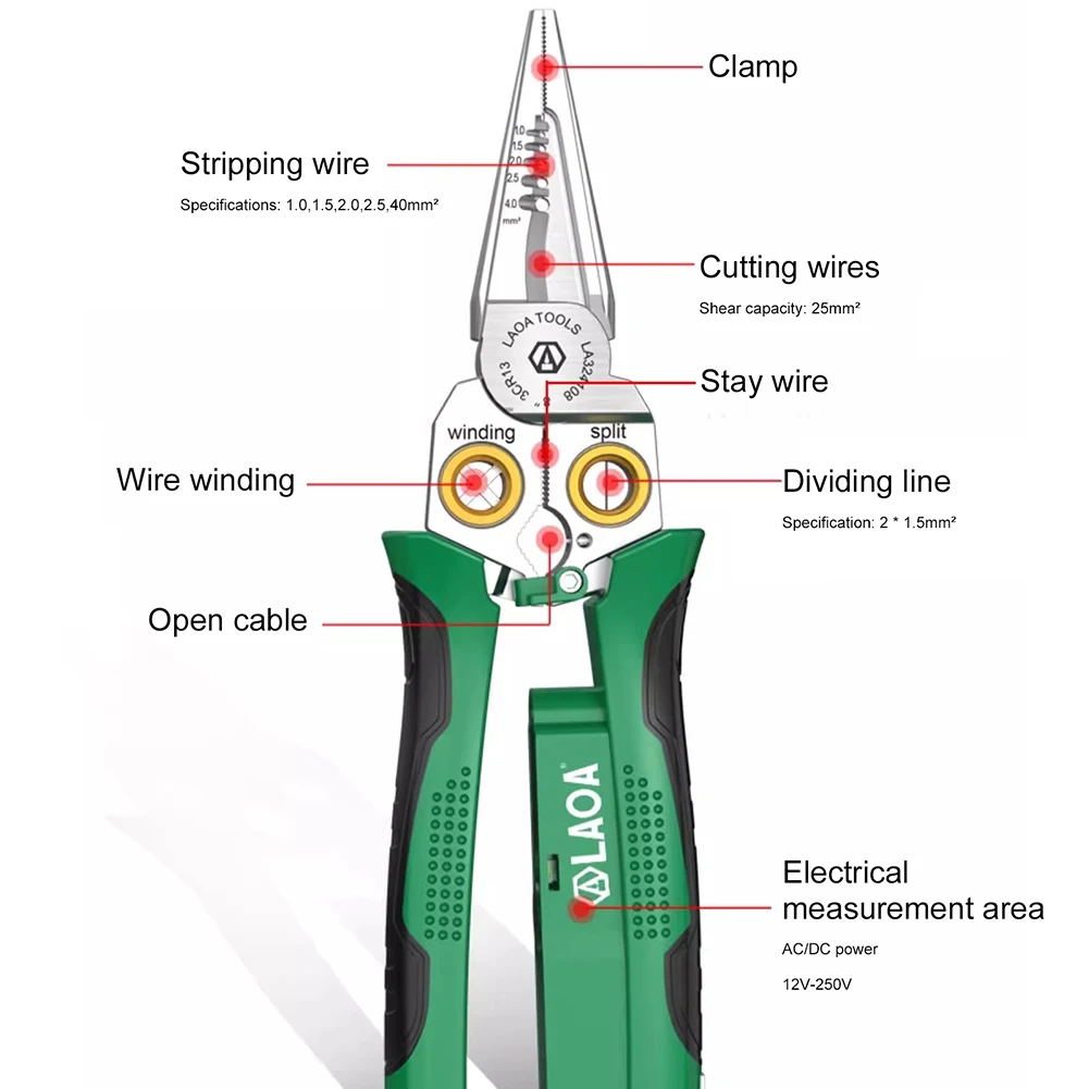 Multifunctional 8 In 1 Wire Strippers Stainless Steel Wire Repair Tool Electrician Special Measure Cut 7 In 1 Decrustation Plier